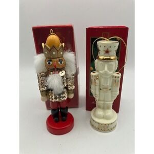 Ceramic Musical Nutcracker by Madison Avenue plus Wooden Nutcracker‎ 5" VTG